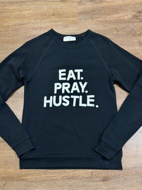 Bow & Drape Eat Pray Hustle Black Crewneck Sweatshirt With Sequined Lettering